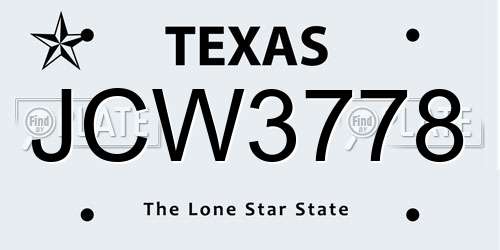 JCW3778 Texas License Plate
