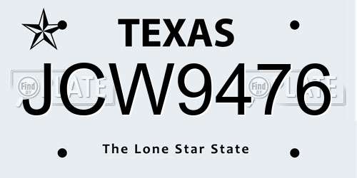 JCW9476 Texas License Plate