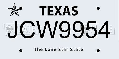 JCW9954 Texas License Plate