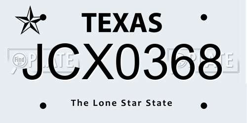 JCX0368 Texas License Plate
