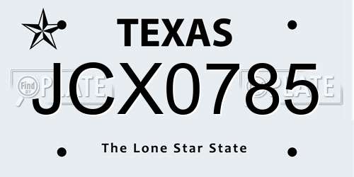 JCX0785 Texas License Plate