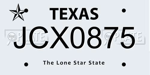 JCX0875 Texas License Plate