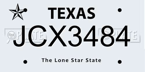 JCX3484 Texas License Plate