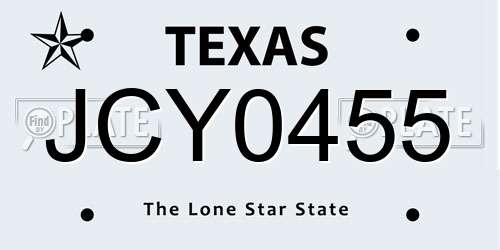 JCY0455 Texas License Plate