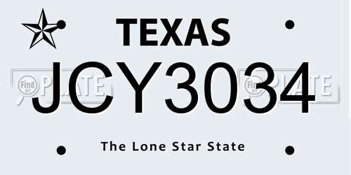 JCY3034 Texas License Plate