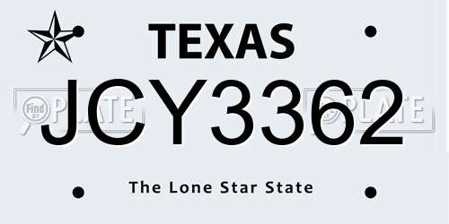 JCY3362 Texas License Plate