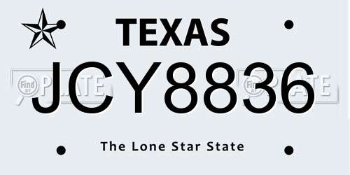 JCY8836 Texas License Plate