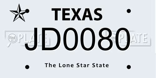 JD0080 Texas License Plate