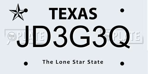 JD3G3Q Texas License Plate