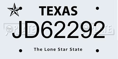 JD62292 Texas License Plate