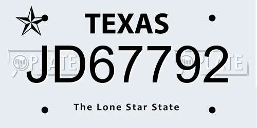 JD67792 Texas License Plate