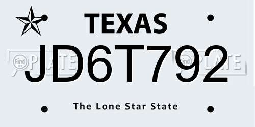 JD6T792 Texas License Plate