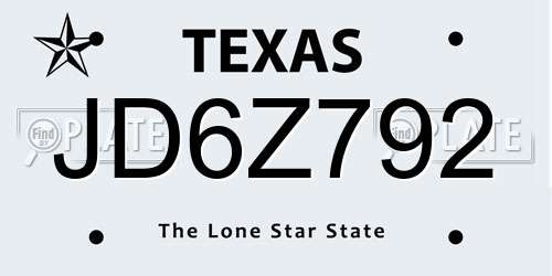 JD6Z792 Texas License Plate