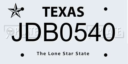 JDB0540 Texas License Plate