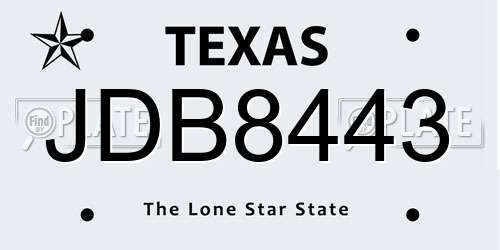 JDB8443 Texas License Plate