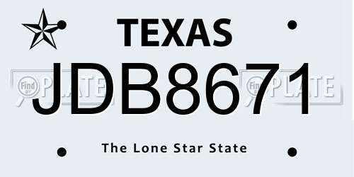 JDB8671 Texas License Plate