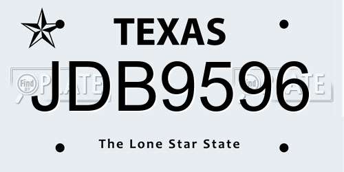 JDB9596 Texas License Plate