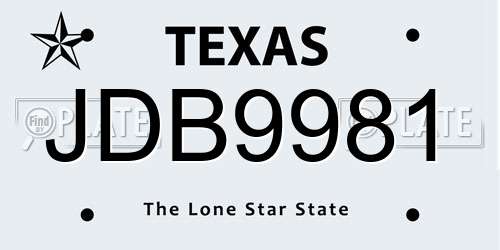 JDB9981 Texas License Plate