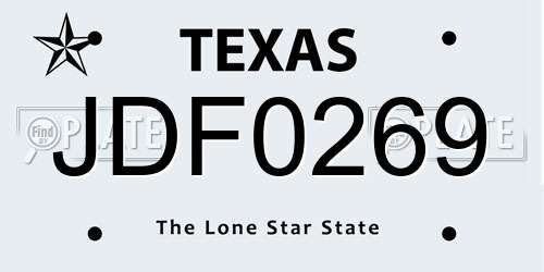 JDF0269 Texas License Plate