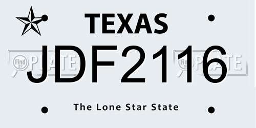 JDF2116 Texas License Plate