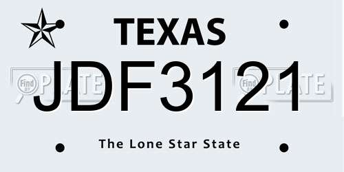 JDF3121 Texas License Plate