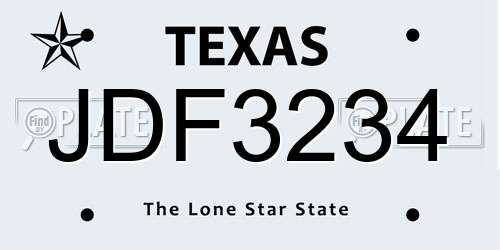 JDF3234 Texas License Plate