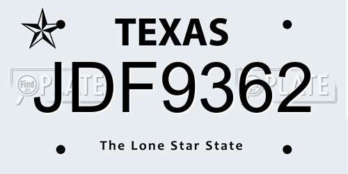 JDF9362 Texas License Plate