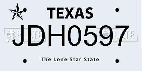 JDH0597 Texas License Plate