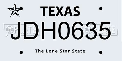 JDH0635 Texas License Plate
