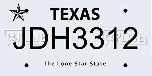JDH3312 Texas License Plate