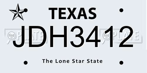 JDH3412 Texas License Plate