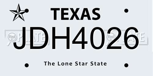 JDH4026 Texas License Plate