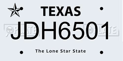 JDH6501 Texas License Plate