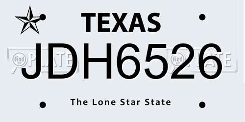 JDH6526 Texas License Plate