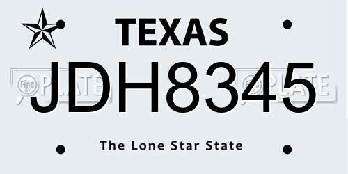 JDH8345 Texas License Plate