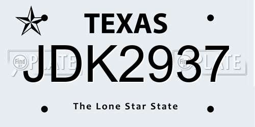 JDK2937 Texas License Plate