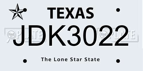 JDK3022 Texas License Plate