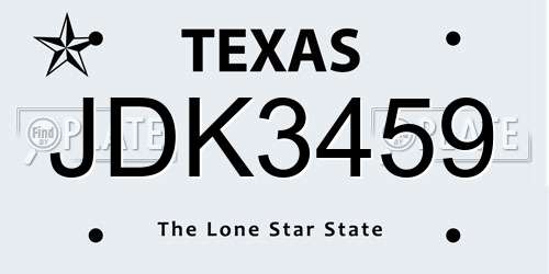 JDK3459 Texas License Plate