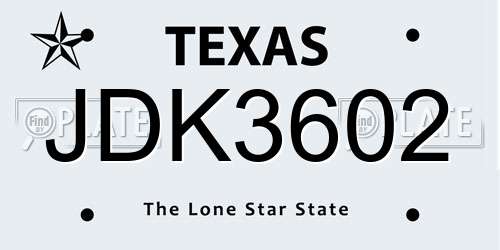 JDK3602 Texas License Plate