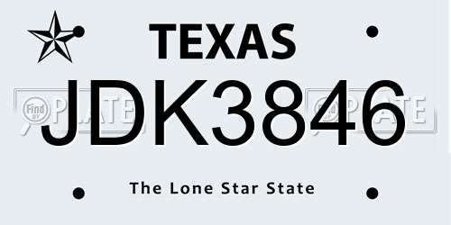 JDK3846 Texas License Plate