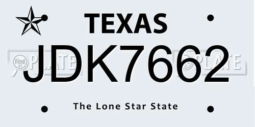 JDK7662 Texas License Plate