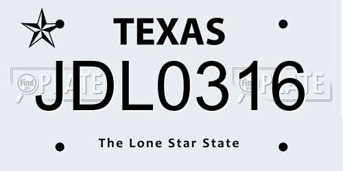 JDL0316 Texas License Plate