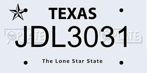JDL3031 Texas License Plate