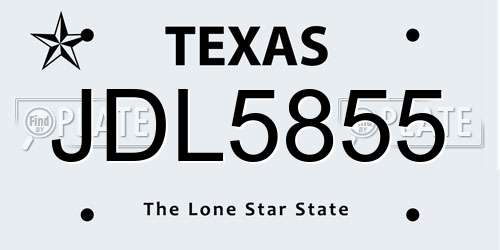 JDL5855 Texas License Plate