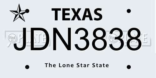 JDN3838 Texas License Plate