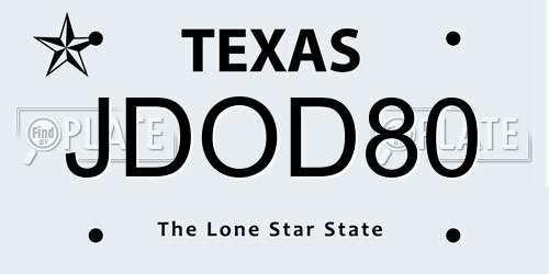 JDOD80 Texas License Plate