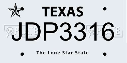 JDP3316 Texas License Plate
