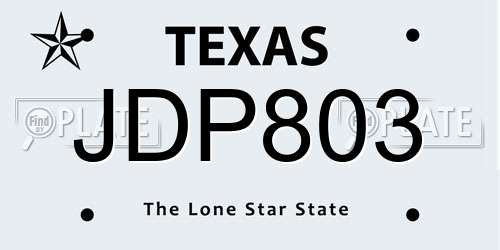 JDP803 Texas License Plate