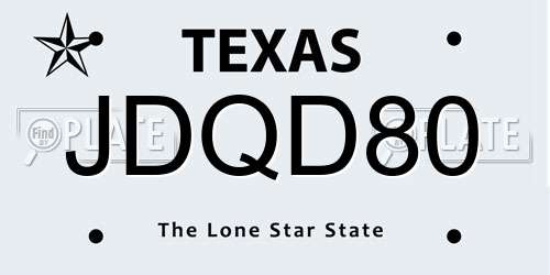 JDQD80 Texas License Plate