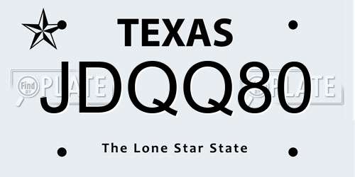JDQQ80 Texas License Plate